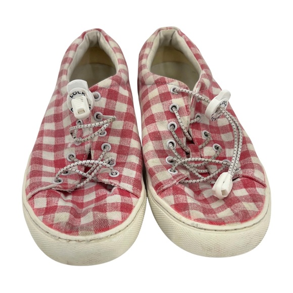 J Crew pink white gingham plaid canvas sneakers casual summer cottage 7 girly - Picture 2 of 6
